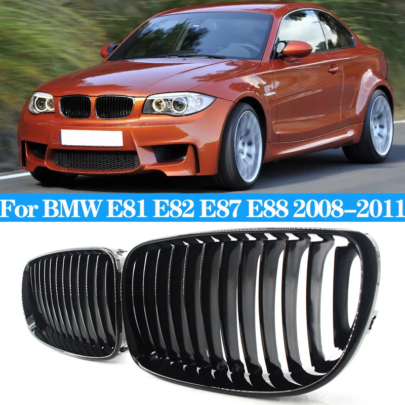 For BMW E81 E87 E82 E88 128I 130I 135I Car Front Bumper Kidney Grille Racing Grills Grilles Gloss Black Single Slats Grill 07-11