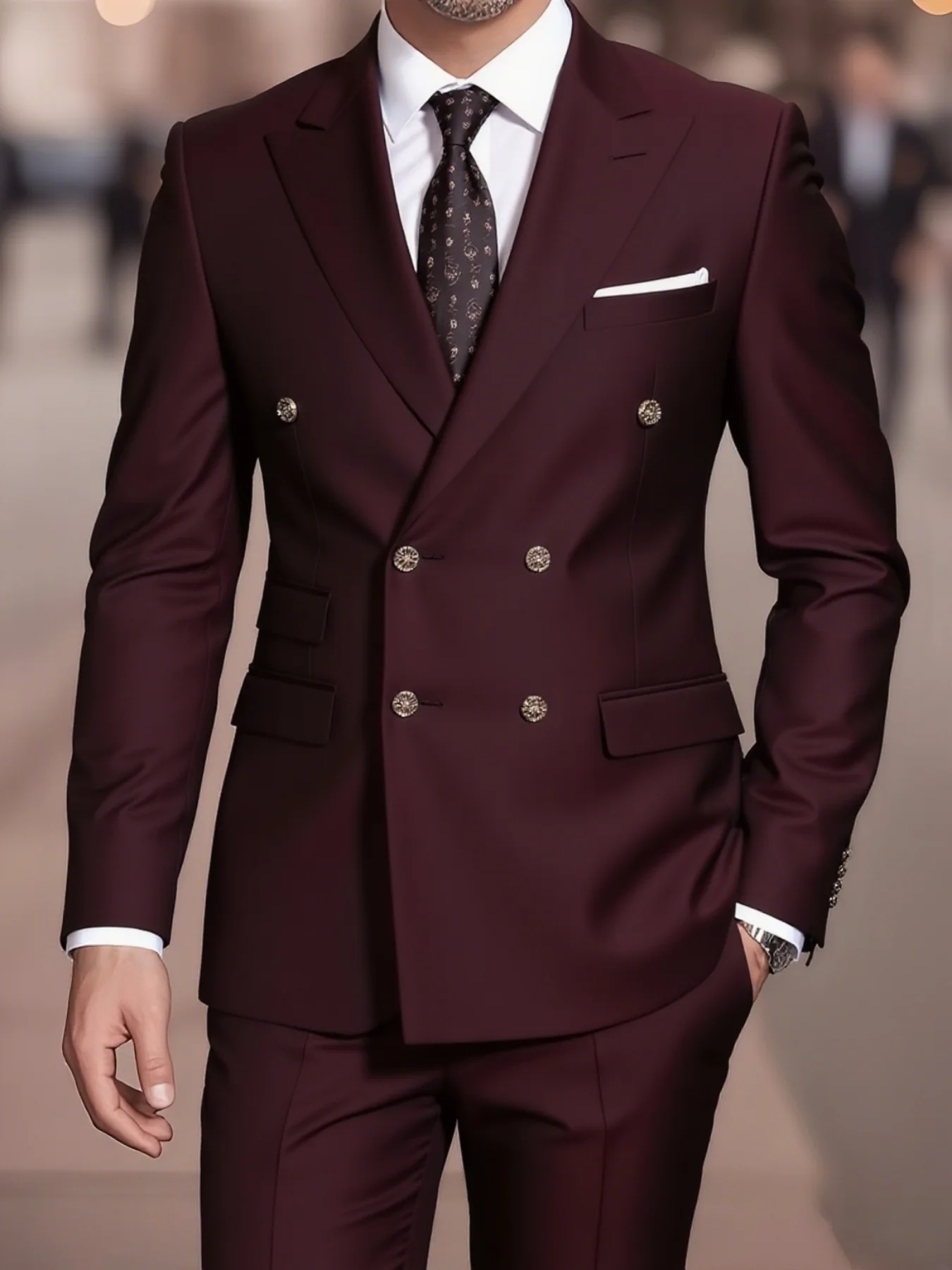 

Men's Double Breasted 2 Pcs Peaked Lapel Slim Fit Suit Set Jacket Trousers for Business Gala Men's 2 Pcs Peaked Lapel Double Br