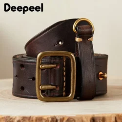 Deepeel Men's Genuine Leather Pure Cowhide Belt Fashion Double Pin Buckle Belts Retro Youth Jeans Waistband Apparel Accessories