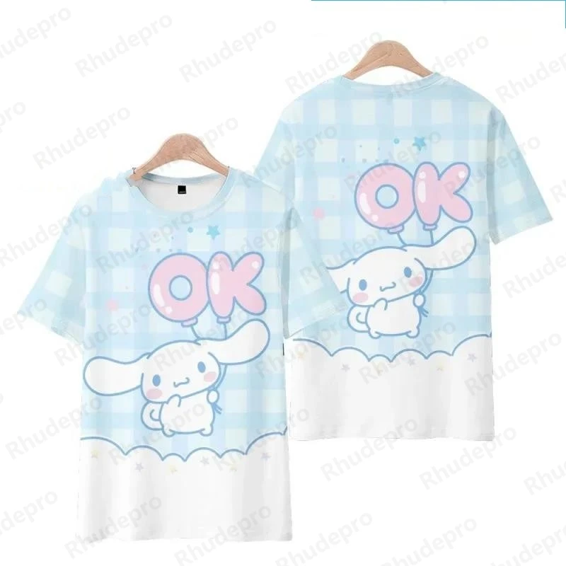 

2024 Kawaii San Kids Cute T-shirt Anime Cinnamoroll Cartoon Summer Short Sleeve T Shirt Female Couple Loose Streetwear Oversized