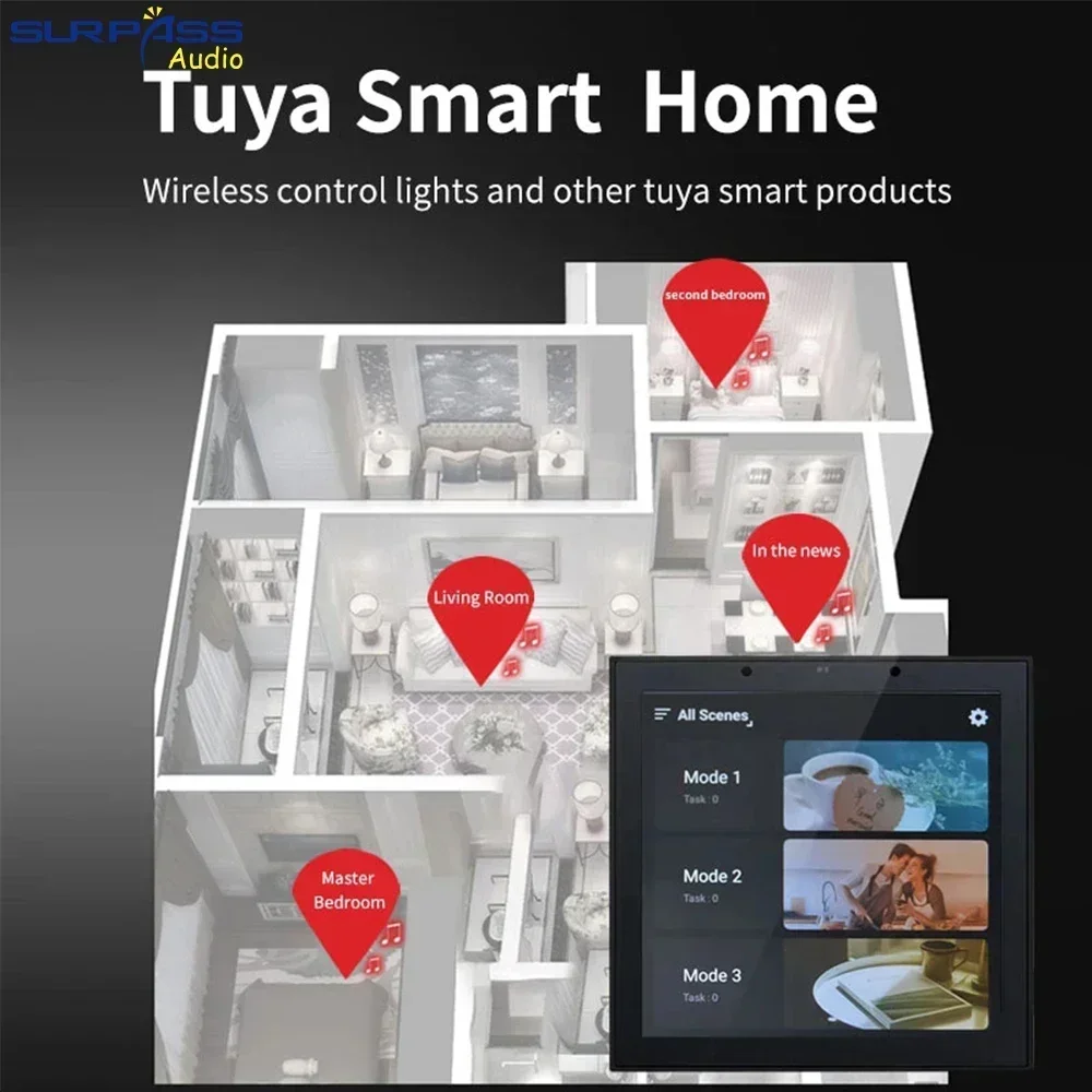 Inteligentny wzmacniacz ścienny do inteligentnego domu, system Android 11, 8 omów, 4-calowy, Tuya WiFi, wzmacniacz z pilotem Alexa i zestaw głośników pełnozakresowych. — zdjęcie produktu 4