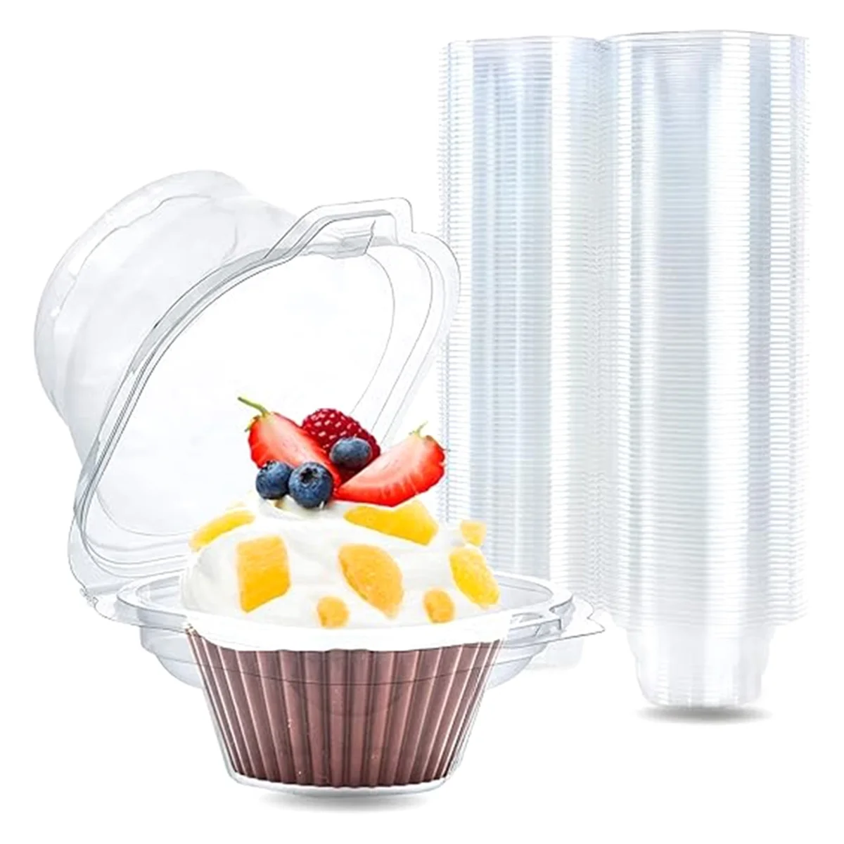 Individual Cupcake Containers, 100 Pcs Clear Cupcake Boxes, Cupcake Holders with Lid, Single Compartment Muffin Carrier