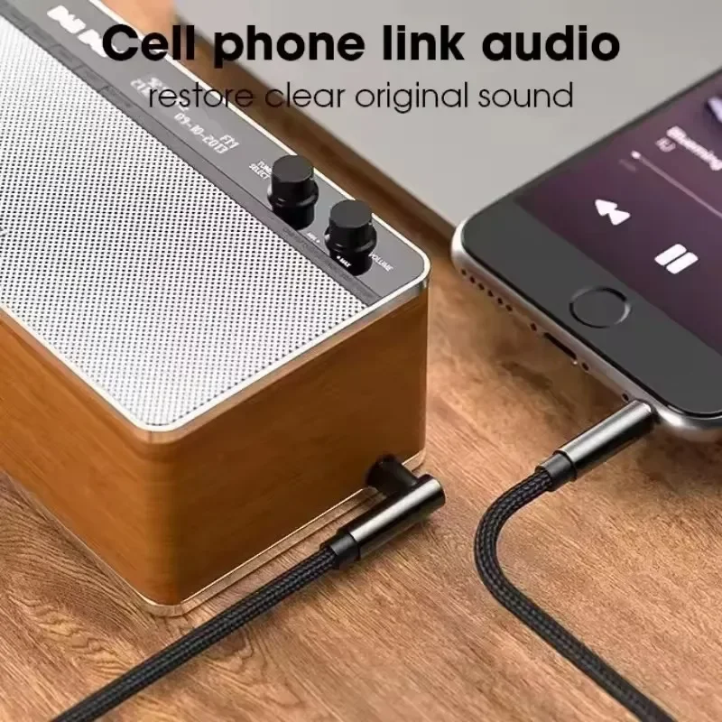 3.5 مللي متر جاك كابل الصوت 90 درجة الكوع ذكر إلى مستقيم ذكر Aux HiFi كابل لسامسونج S20 سيارة سماعة MP3/4 Aux سلك الحبل