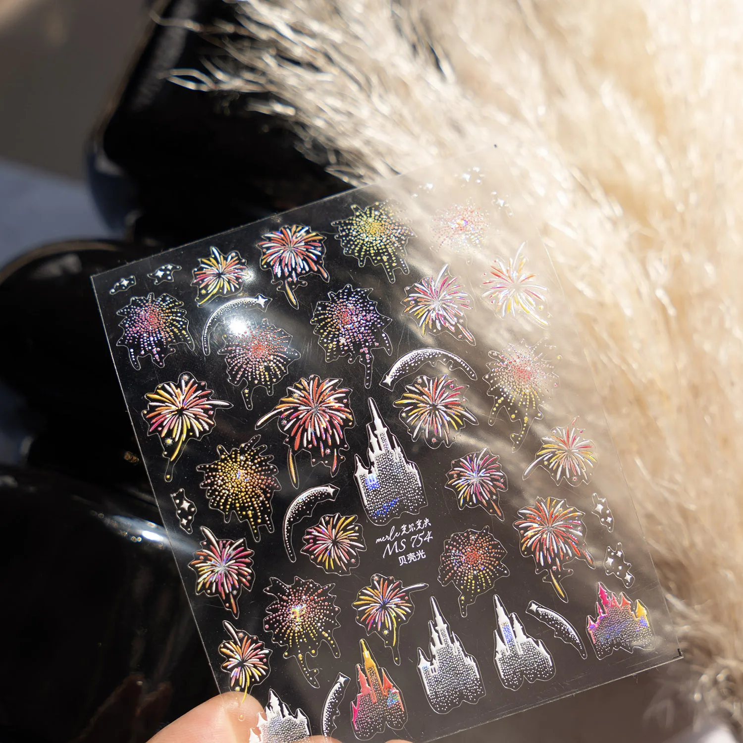 1pcs Shiny Fireworks Castle Nail Art Stickers 5D Shell Light Snowflake Self Adhesive Nails Sticker DIY New Year 2025 Deco Decals