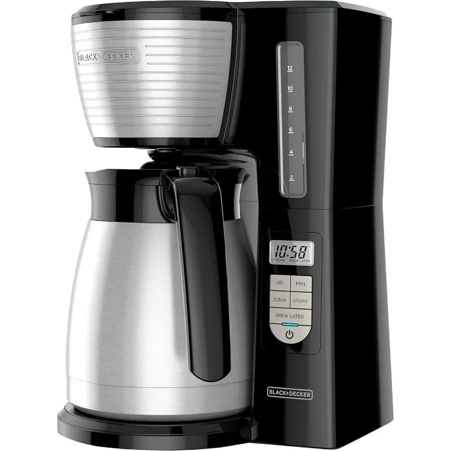 

12Cup Thermal Programmable Coffee Maker with Brew Strength Selector for Home and Office Use AutoClean Functionality Sleek Black
