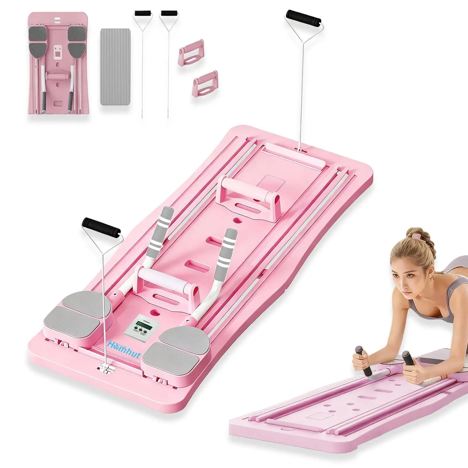 Equipo de Gimnasio Multifuncional para el Hogar, Tabla de Ejercicios Plegable y Portátil con Bandas de Resistencia, Plataforma de Goma Antideslizante para Entrenamiento de Fuerza de Cuerpo Completo, Equipo de Ejercicio de Pilates para Interiores