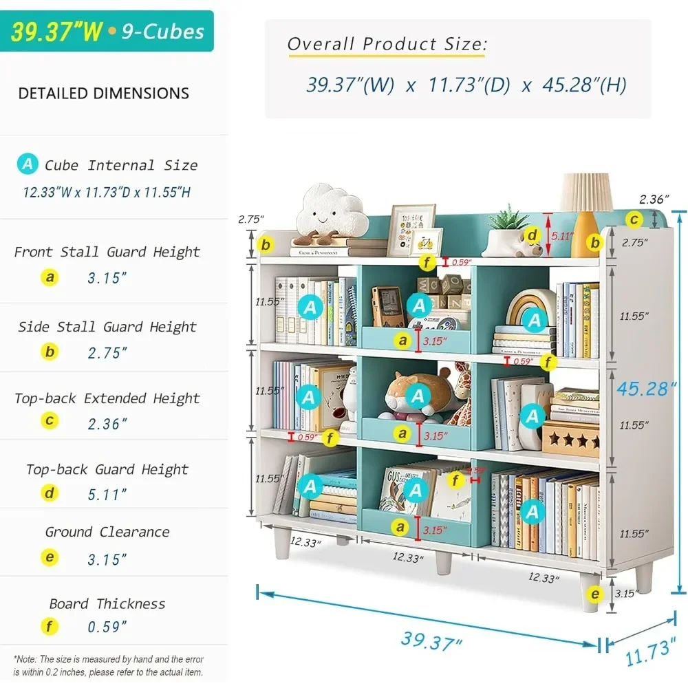 Children's Bookcases, Wooden Cube Bookcase with Legs, 3-Tier Open Shelf Kidsroom Sorted Storage Cabinet Organizer for Books