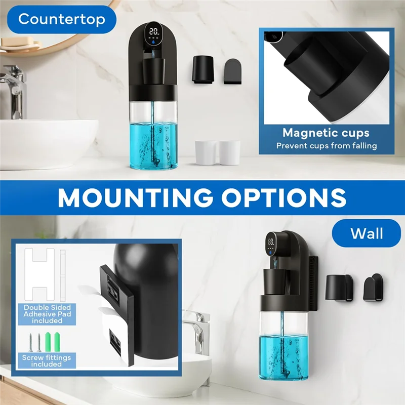 Dispensador automático de enjuague bucal montado en la pared A88X para el hogar, dispensador automático de enjuague bucal para niños, negro