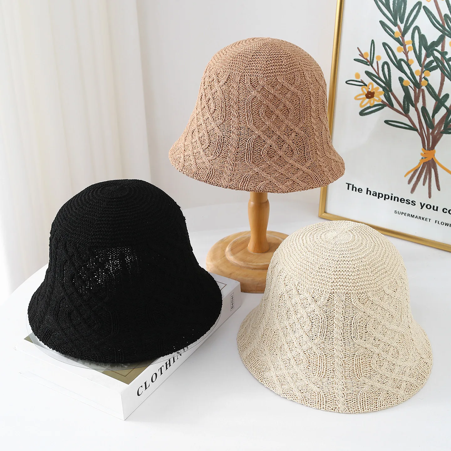 

Autumn Winter Knit Fried Dough Twists Pattern fisherman's Hat Wool Bucket Hat Adult women's Hat Warm Windproof Basin Hat 4m690