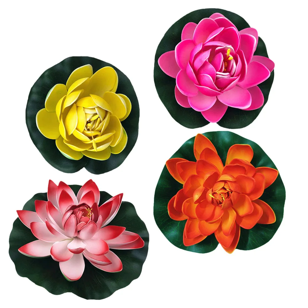 

4 Pcs Artificial Lotus Flowers Plastic Decor Garden Pond Pool Props Vivid Lifelike Water Lily Home Tank nament Imitation