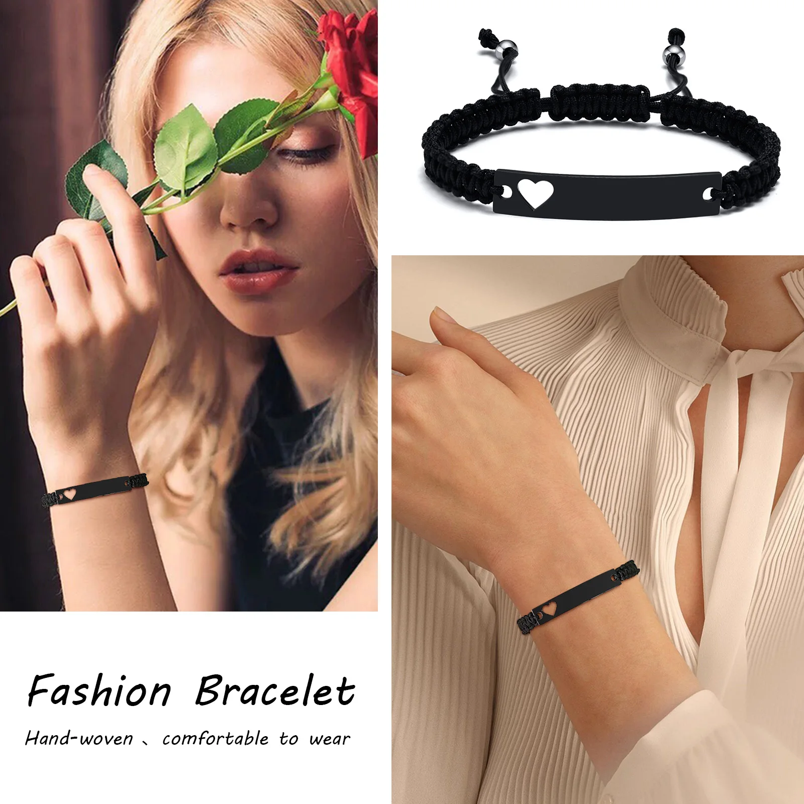 مخصص خمر حبل مضفر سلسلة القلب نجمة القمر مع اسم شخصي الأولي إقتباس مخصص نقش مجوهرات من صلب لا يصدأ