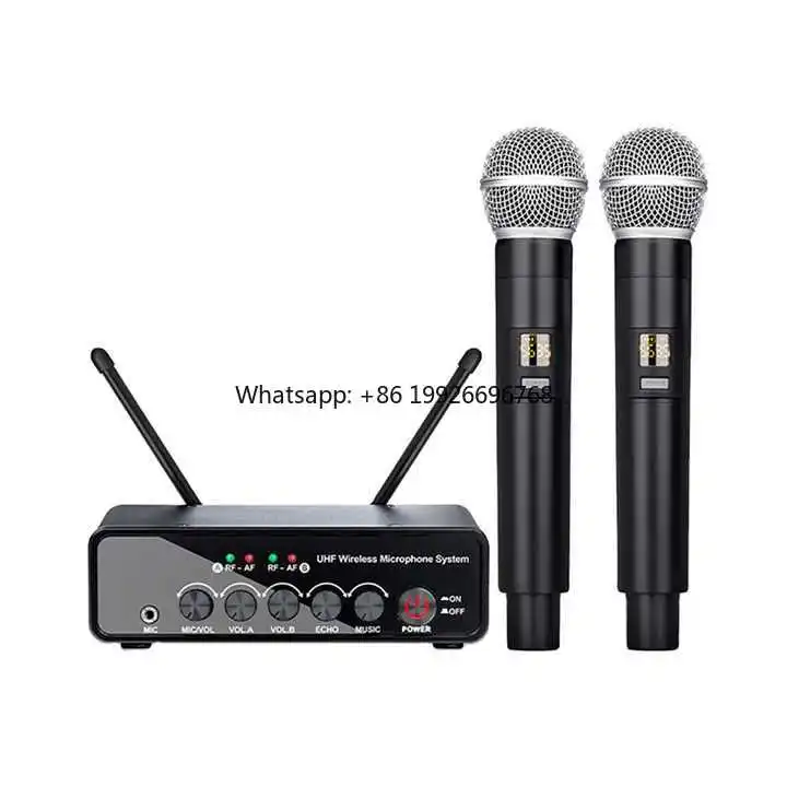 

Professional Handheld Cordless Dual Multi Channel Vocal Mic BT Wireless Microphone for Karaoke Streaming