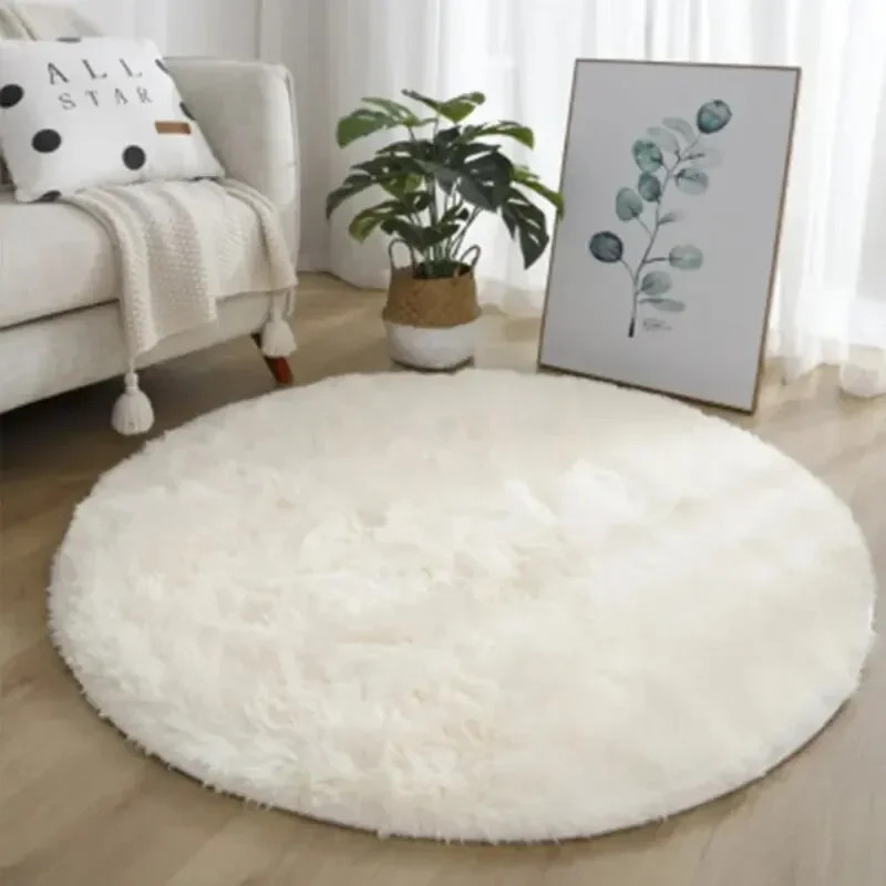 VIKAMA Silk Wool Cute Non-slip round Soft Shaggy Rug, Modern round Rugs for Kids Bedroom, Fluffy Shaggy round Rugs for Baby Room