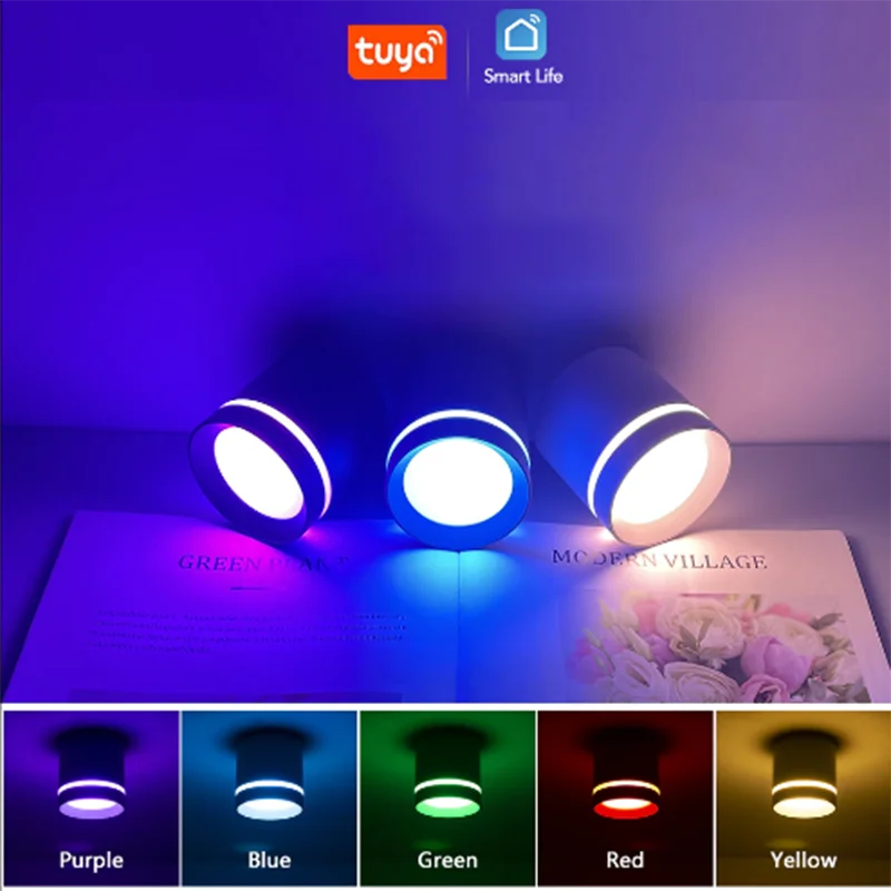 Tuya RGB+CCT Dimmable Smart WIFI Blue-tooth APP Control Surface Mounted Ceiling Light LED Down Light Spotlight