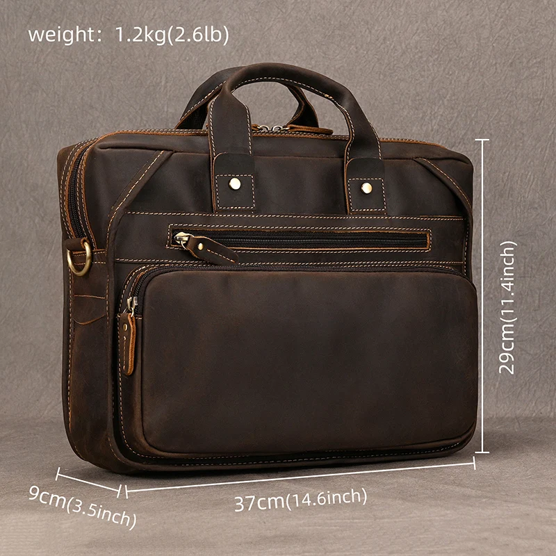 Newsbirds Mens Leather Handbag 15.6 Inch PC Notebook Laptop Briefcase Shoulder Bag 100% Cowhide Man Bag Male Business Bag