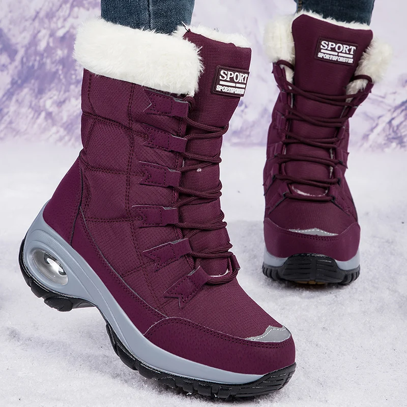 Winter Women\'s Plush Fashion Cotton Shoes Large Platform Anti Slip Snow Boots Outdoor Work High Quality Comfortable Calf Boots