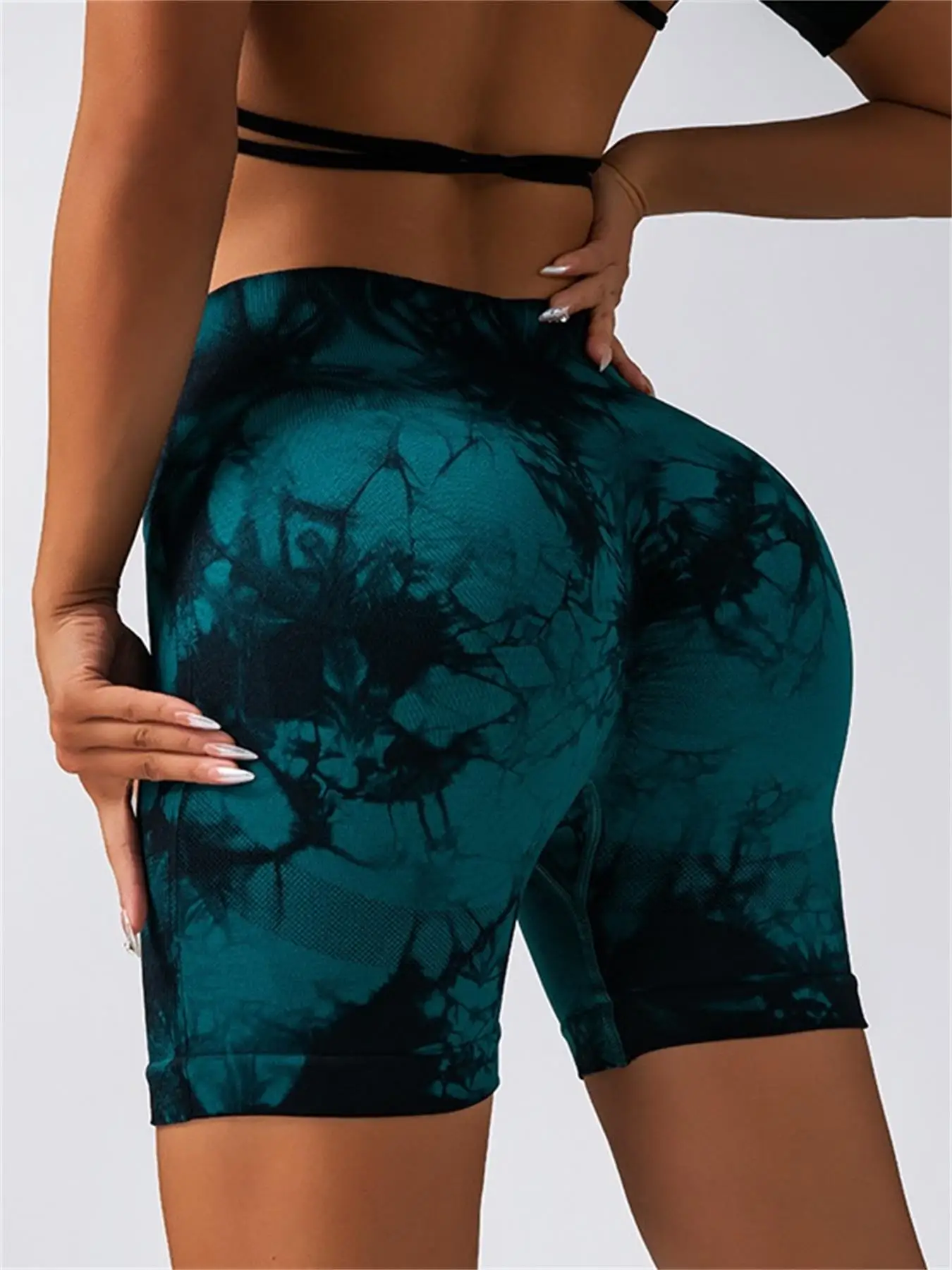 Dames hoge taille en heuplift sport strakke shorts hardlopen sexy perzik fitness yoga shorts, tie-dye naadloze fitnessbroek