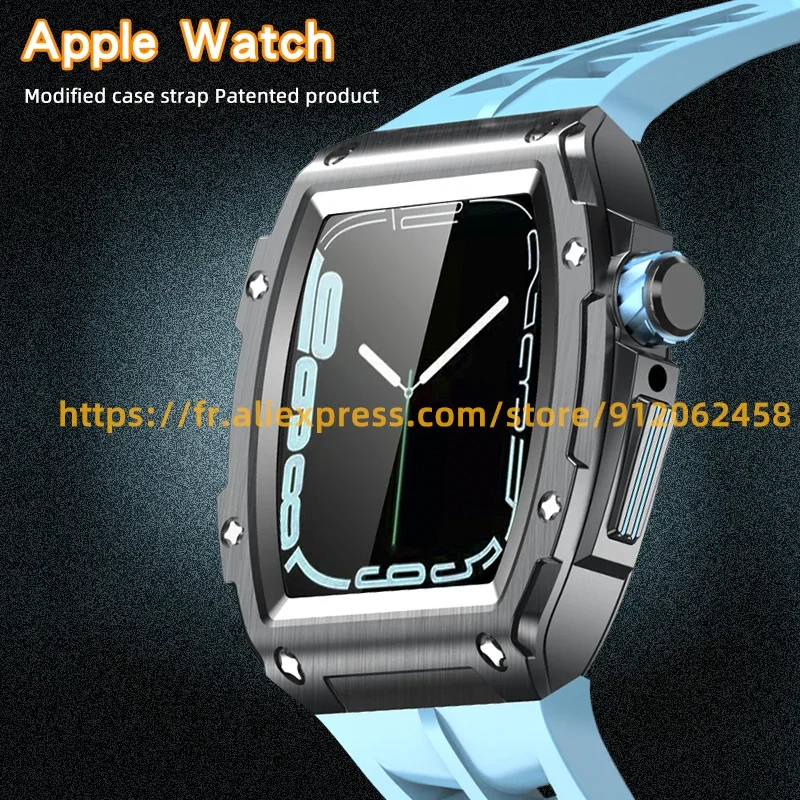 Compatible With Apple Watch Band 45mm Series 7/SE With Strap Metal IWatch Case Strap Protective Cover