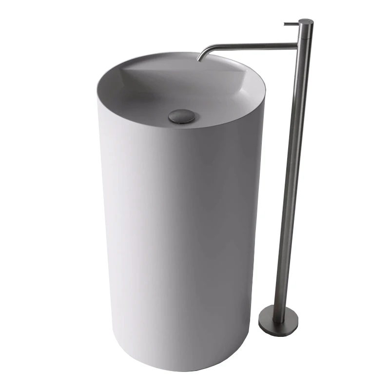 Circular floor standing wash basin with integrated column type outdoor sink, balcony, courtyard, outdoor household sink