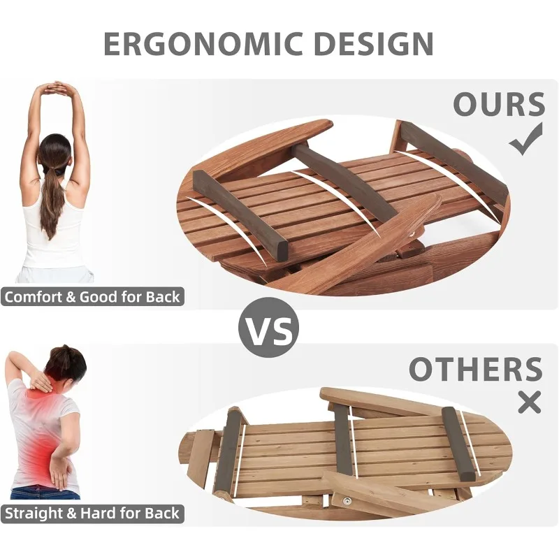 مجموعة كراسي آديرونداك الخشبية القابلة للطي في الهواء الطلق مكونة من 2 مع مسند خلفي مجمع مسبقًا، كرسي فناء خشبي لشرفة الفناء الخلفي للحديقة