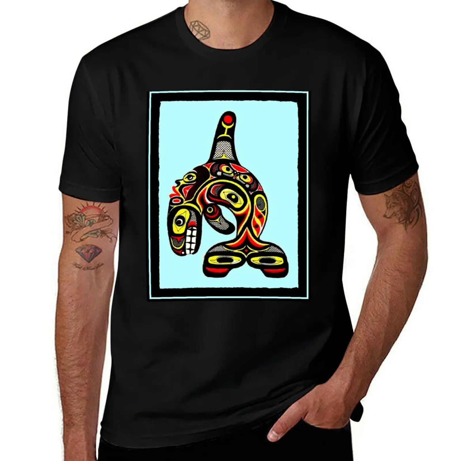 

WHALE : Abstract Indigenous Killer Orca Print T-Shirt cotton t shirts high quality man t shirt designer T-Shirt