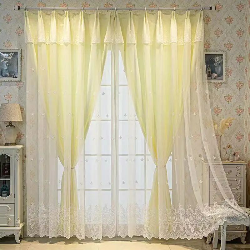 New Semi Shade Double-layer Curtain Cloth and Sheer Integrated Double-layer Window Curtain for Bedroom Living Room