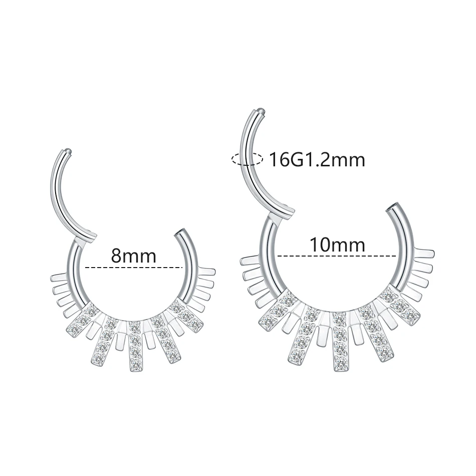 1/5PCS Titanium Cubic Zirconia Waterdrop Segment Nose Ring Leaf Nose Hoop Septum Clicker Daith Conch Helix Earring Piercings 16G