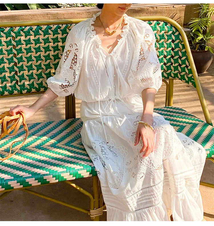 

Summer French white shirt women, vacation style embroidered white shirt women's summer women's clothing