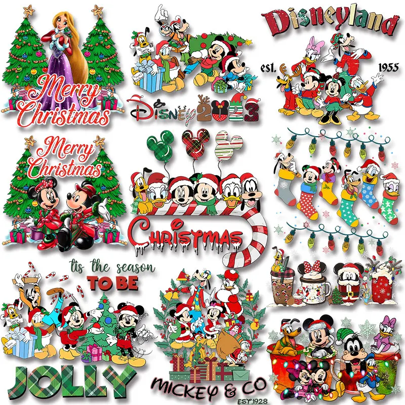 Christmas Mickey Minnie Princess Iron On Transfer Character Patch for Clothing Stickers on Clothes