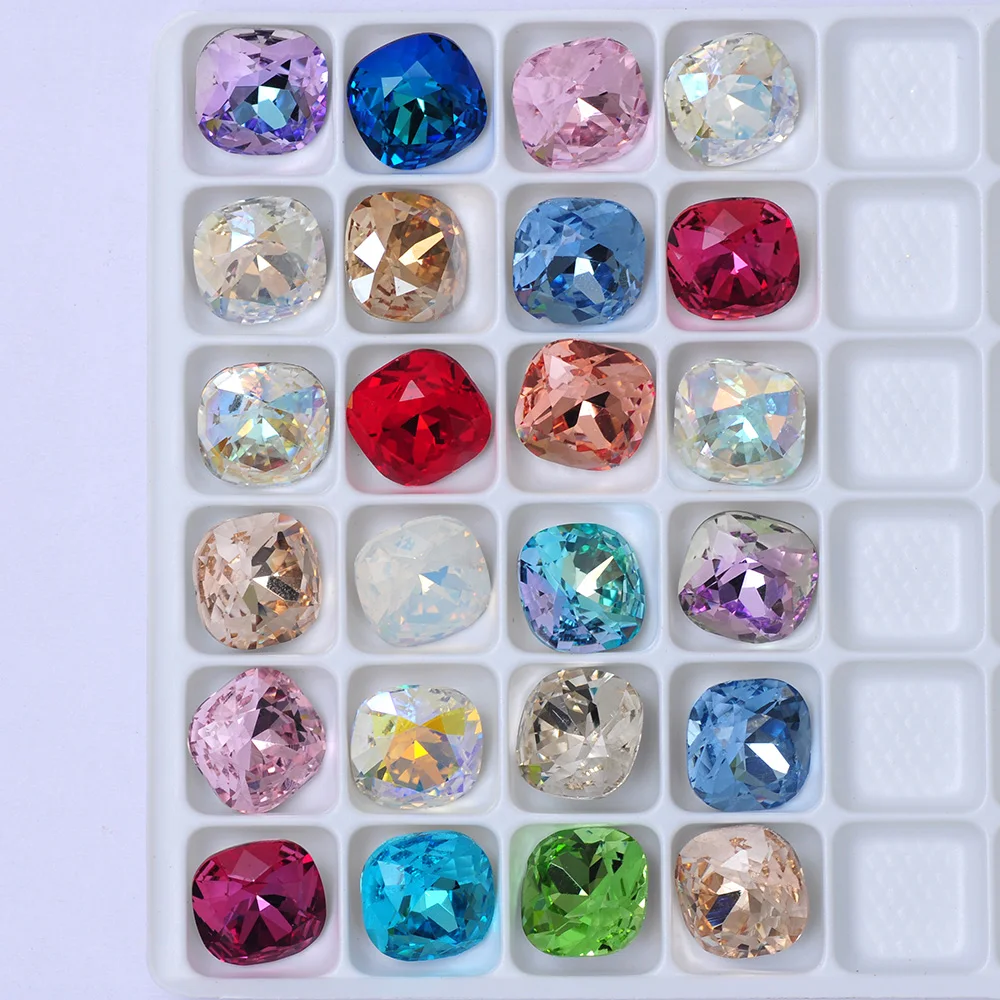 Diamantes de imitación Multicolor para decoración de uñas, cojín de cristal 5A, 10 piezas, pegamento suelto, Strass para ropa