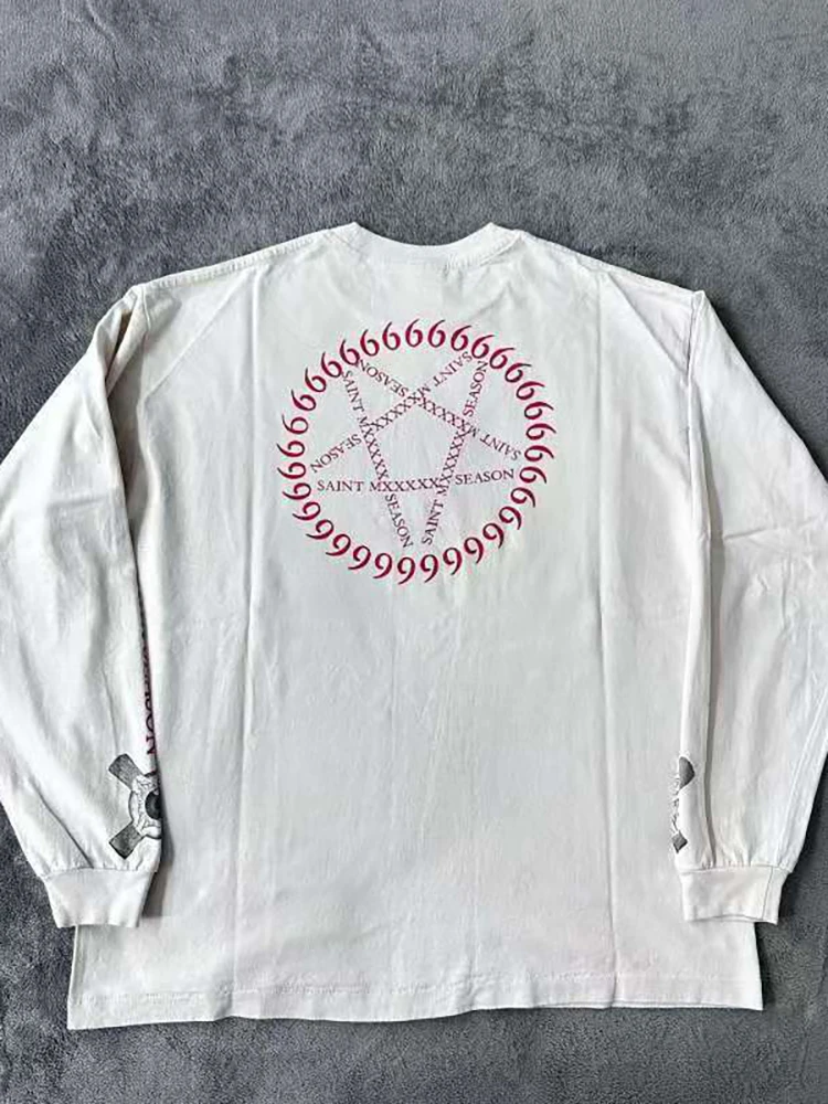 

Harajuku готическая повседневная хлопковая футболка большого размера для мужчин и женщин Y2K винтажная одежда в стиле ретро классический графический принт свободный с длинным рукавом