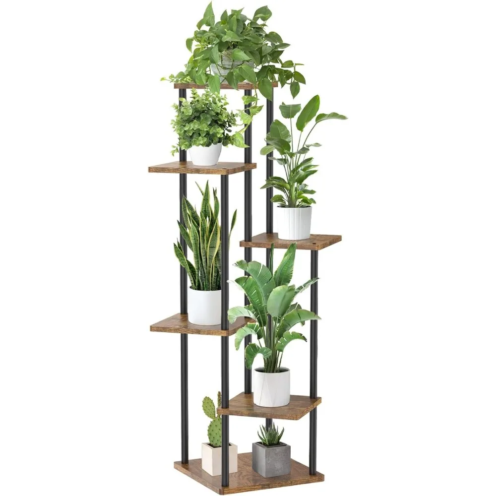 

6 Tier Plant Stand Indoor Outdoor, Tall Corner Wood Metal Plant Shelf Holder Clearance, Large Multiple Flower Orchid Pot Rack fo