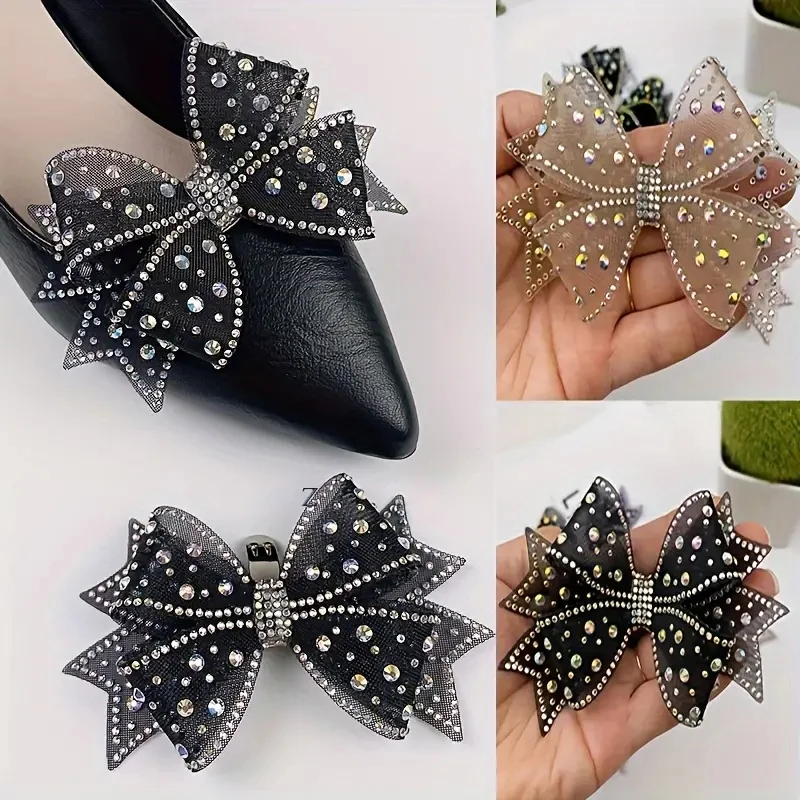 2 Stück glänzende Schleifen-Schuhdekorationen für Hochzeitsschuhe, High Heels, Strass-Charm-Schnalle, abnehmbare Brautschuh-Accessoires