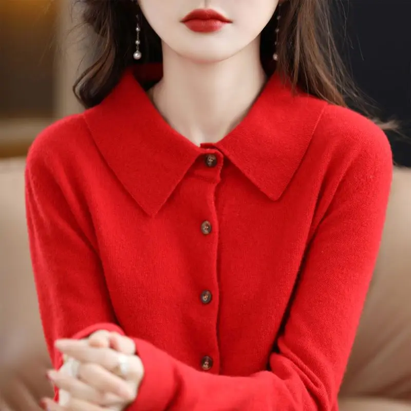 Multiple Bright Colors Thick Single Breasted Autumn Winter Solid Cashmere Cardigan Women Turn Down Collar Straight Sweaters Coat