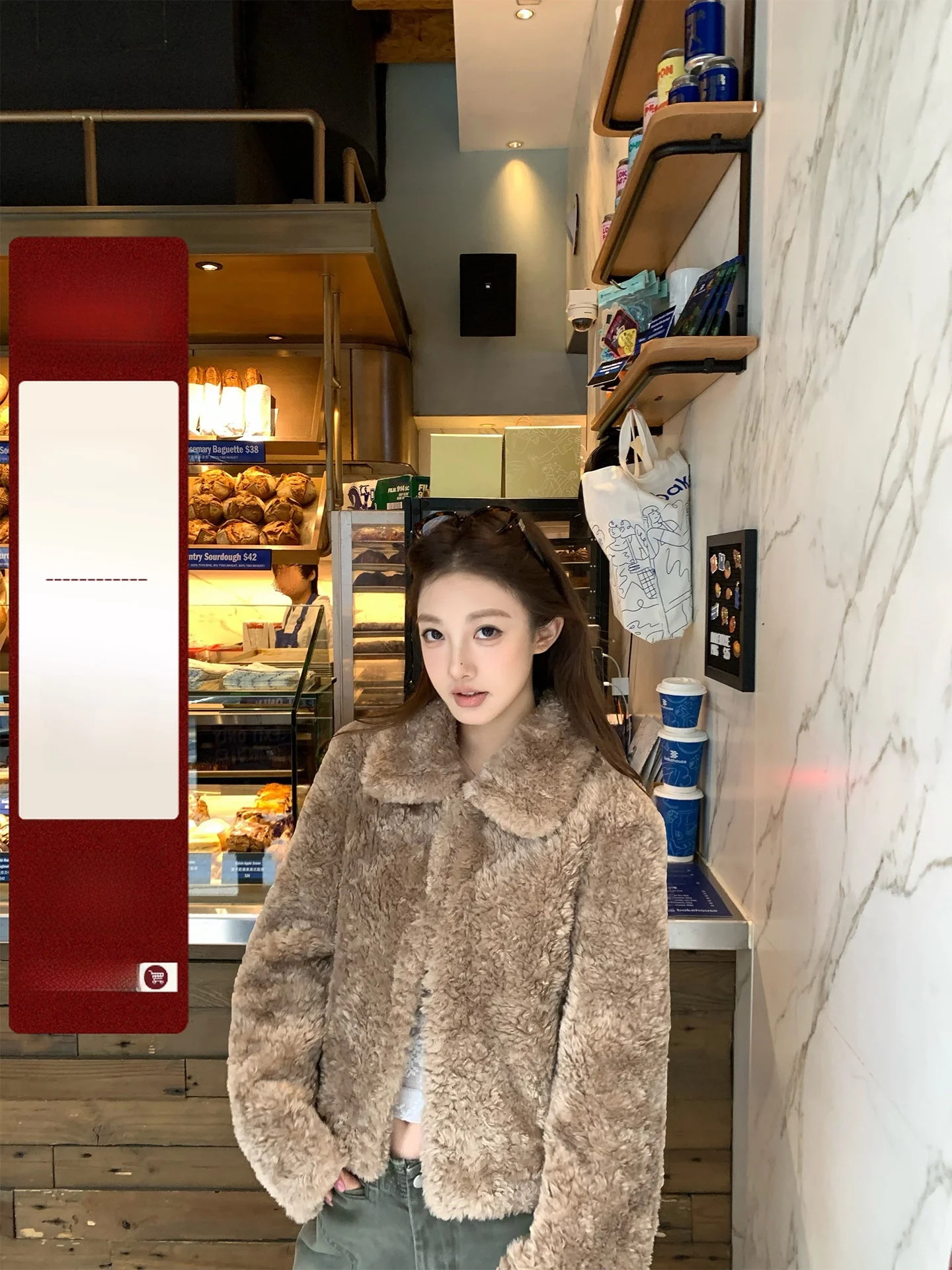

Chestnut Cocoa Lamb Fur Coat Women's Collar Flip Eco-friendly Fur Outerwear Comfortable Warmth Polyester Fiber Long Sleeve Zi...