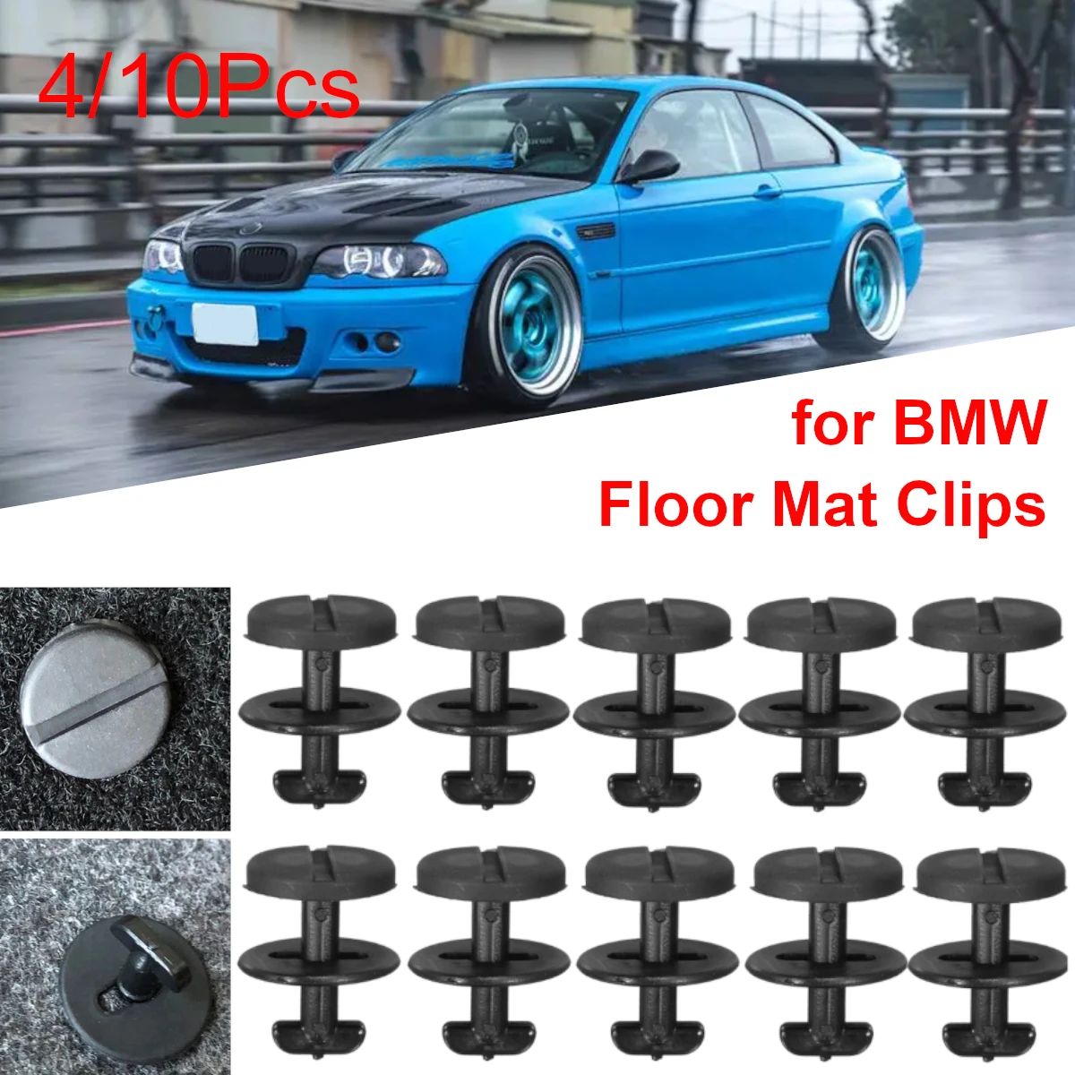 4/10Pcs Tapis De Voiture Tapis de Sol Attache Pinces Fixateurs Torsion Serrure 82119410191 pour BMW E36 E46 E38 E39 X3 X5 M3 M5 3 5 7 Série