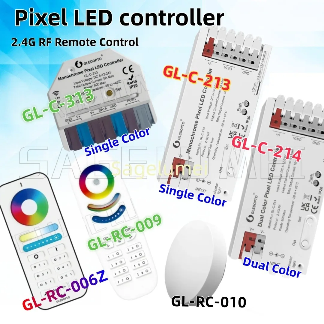 

GL-C-214/213 2.4G Pixel LED Controller Dynamic Horse Racing Lighting For Dual Color /Single Color WS2811 WS2812B LED Strip Light