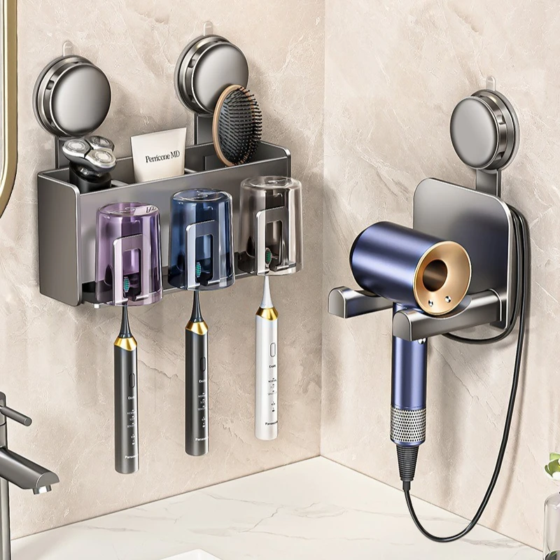 

No-Drill Wall Mounted Hair Dryer Holder,Rustproof Cord Wrap Storage Rack for Bathroom,Corrosion Resistant Organizer for Styling