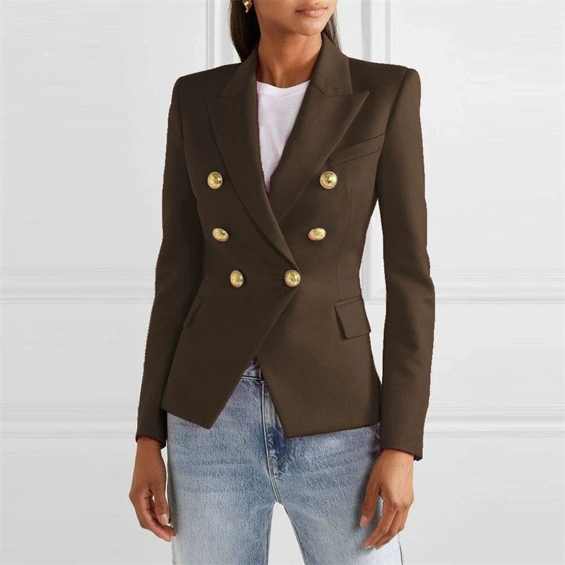 2026 frühjahr Neue frauen Kurze Anzug Jacke Mode Temperament Büro Dame Blazer Elegante Metall Zweireiher Revers Blazer
