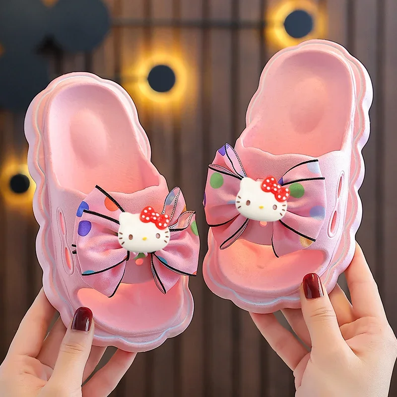 

hello kitty women girl Beach Shoes Sanrio Home Slippers Summer New Fashion Bow Non-slip Sandals first walkers