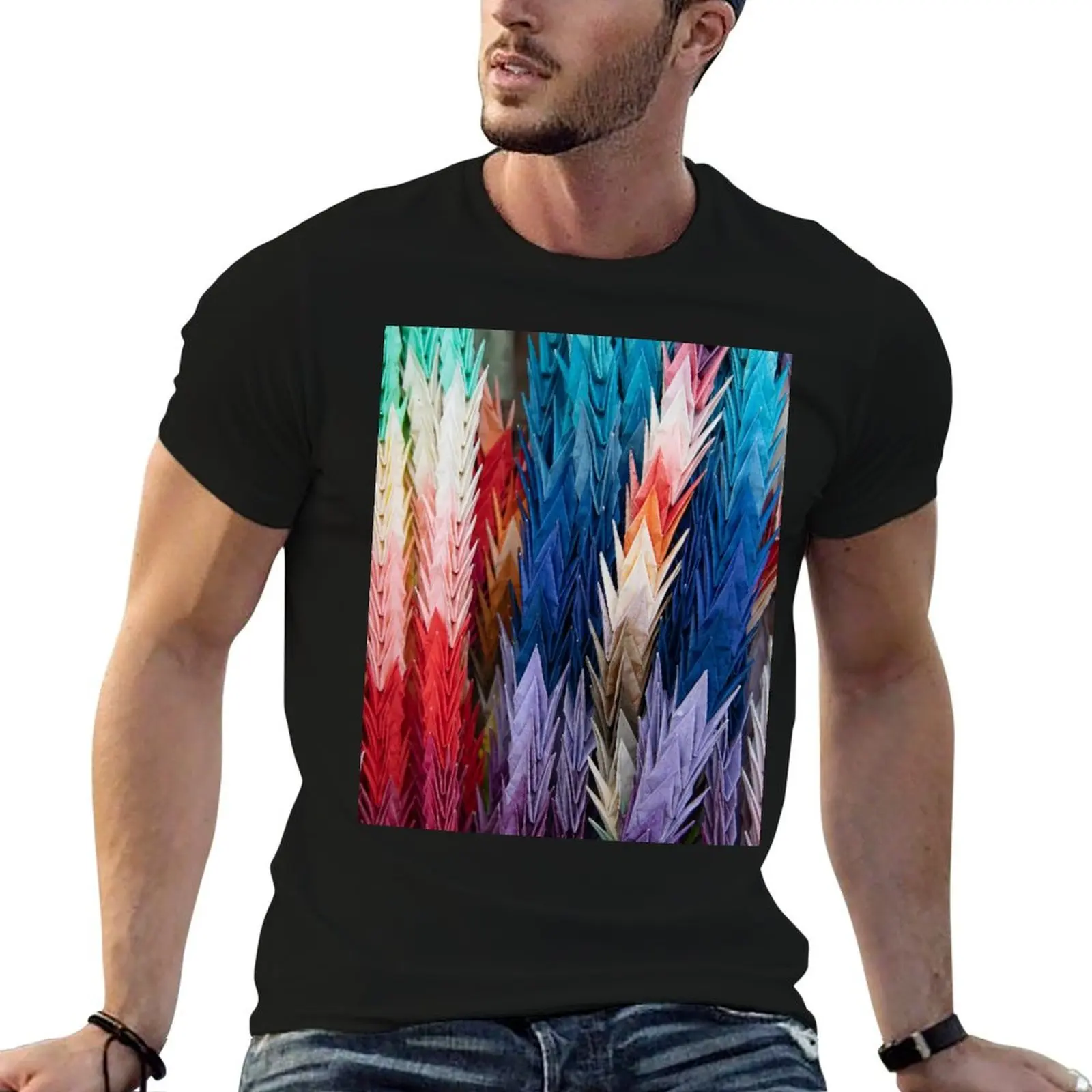 Japanese Origami Colorful Paper Cranes T-Shirt Summer Casual Loose T-Shirt