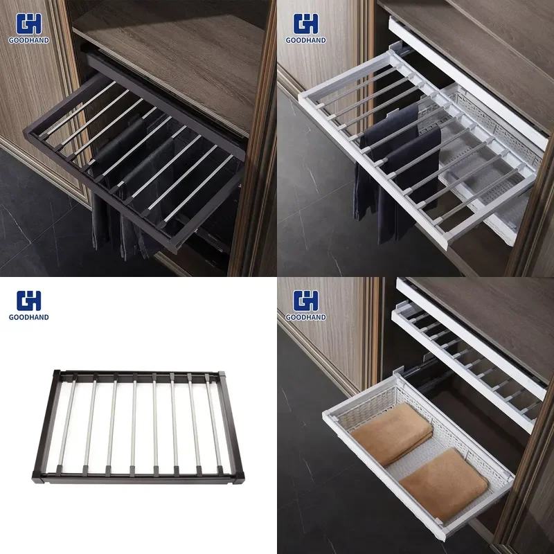 Wardrobe Accessories Closet Drawer Soft Closing Drawer Pants Rack Hanger Pull Out Trouser Rack Soft Close Pants Trousers Rack