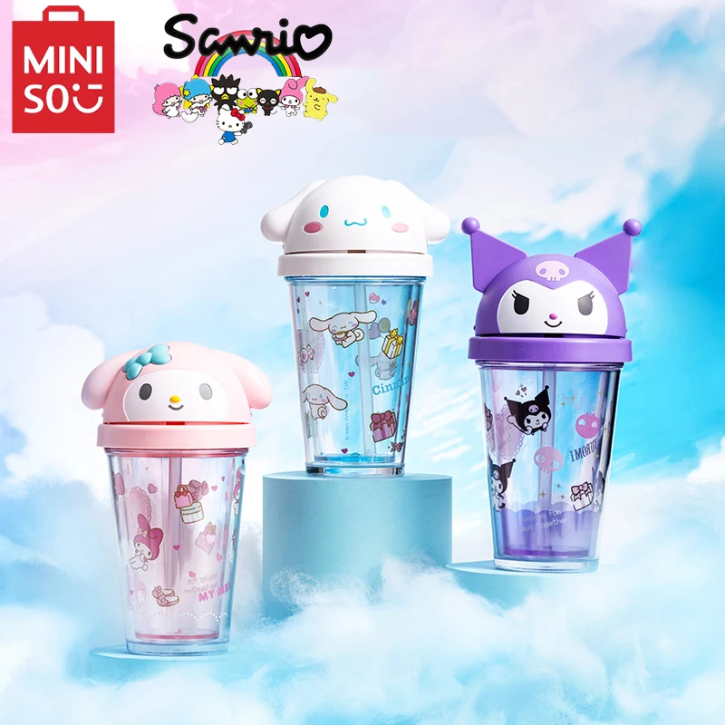 

Подлинная соломенная чашка MINISO Sanrio, кавайная чашка для напитков, пластиковая чашка для молока и чая, чашка для девочек, мультяшная модель, аниме игрушка, реальный подарок на день рождения