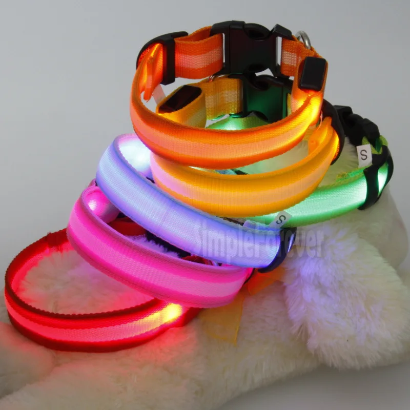 

100pcs/lot Nylon Pet LED Dog Collar Night Safety LED Flashing Glow Pet Dog Cat Collar Collars for Dogs S/M/L