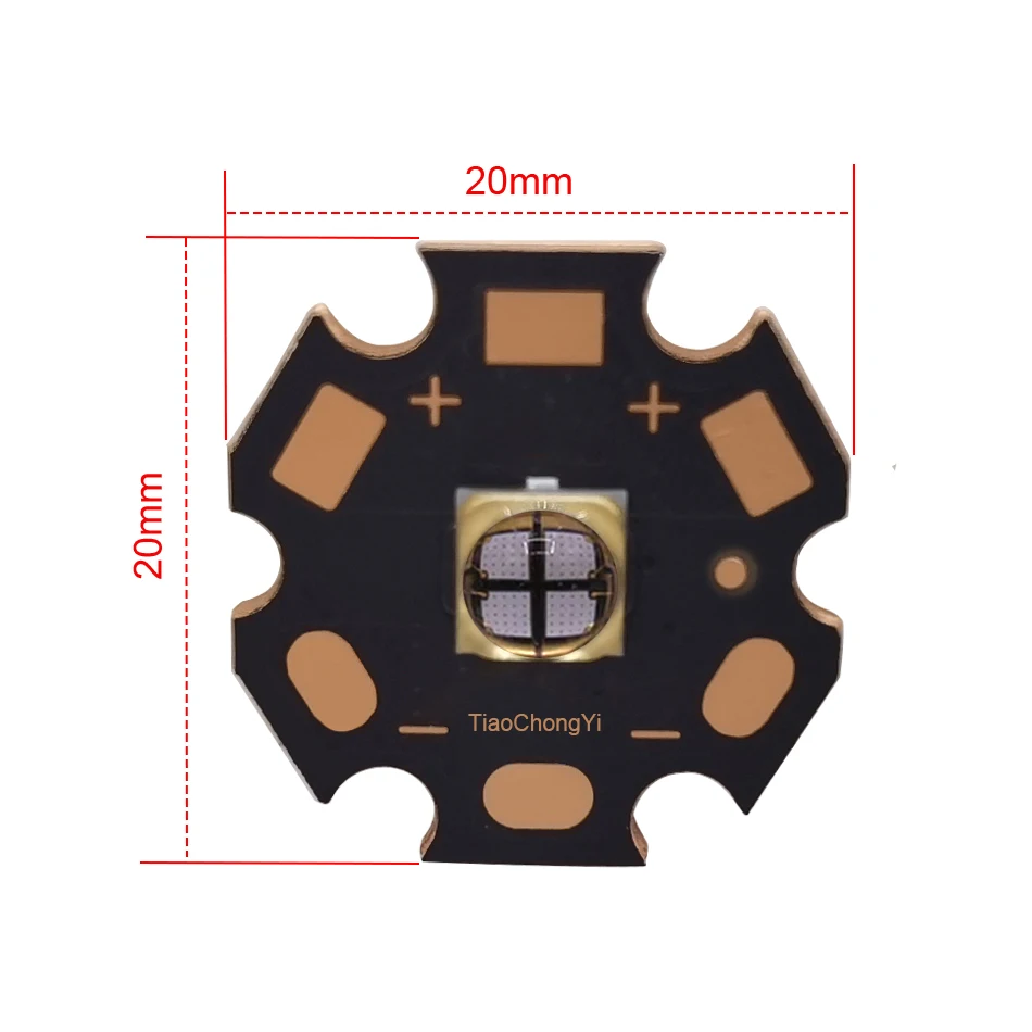 Luz UV LED púrpura de 4 chips para tratamiento médico, placa de cobre PCB de 20mm, 10W, 5050 SMD, 365nm, 385nm, 395nm, 410nm, 420nm