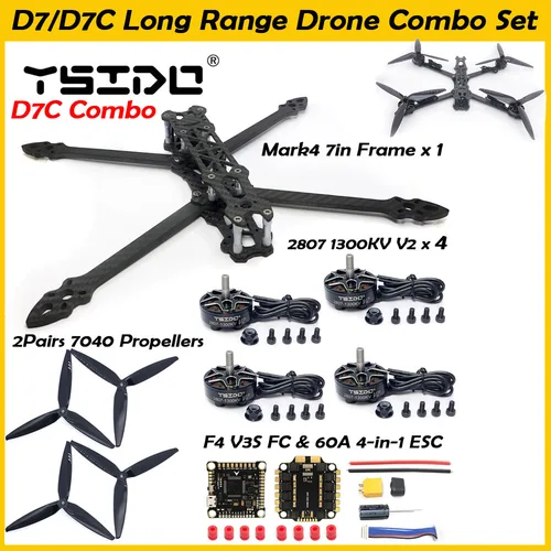 MARK4 7인치 295mm 휠베이스 탄소 섬유 프레임 5mm 암 2807 1300KV FPV 7