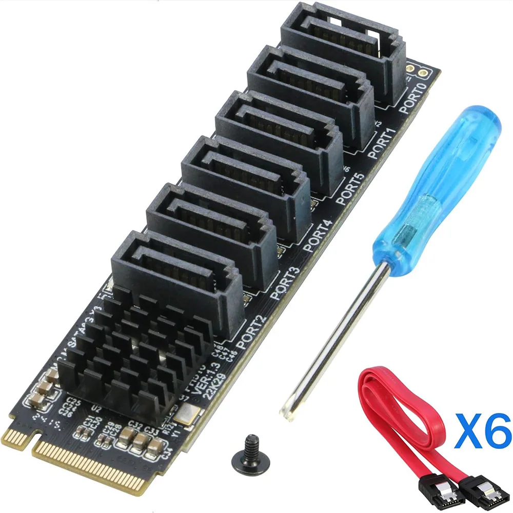 

JoniSerl M.2 to SATA 3.0 Adapter [6-Port], RIITOP M.2 NVMe to 6 Ports SATA III Expansion Card Adapter 6Gbps with Chipset ASM1166