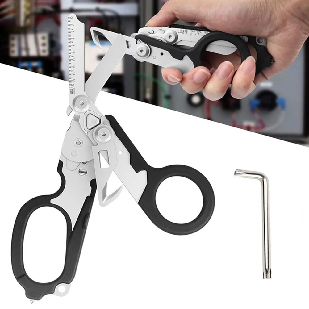 

Multi-Functional Portable Scissors Foldable Shears Ruler Cutting Window Breaker Wrench First Aid Outdoor Survival Kit