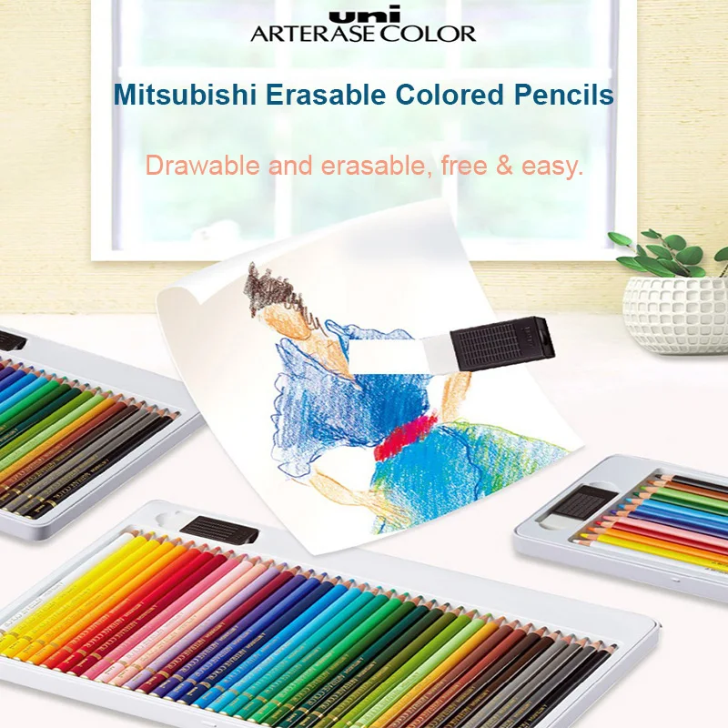 Japan Uni Colors Pencil Organized in Tin Box, Mitsubishi Erasable High Quality Brightly Coloring Pencils Artistry Kit zeichnen