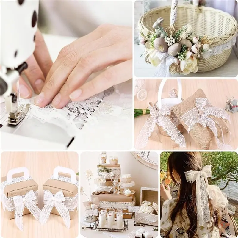 

【ADORN】White Lace Ribbon 15 Rolls Vintage Lace Trims With Assorted Crochet & Sewing Patterns,5M For Each Roll